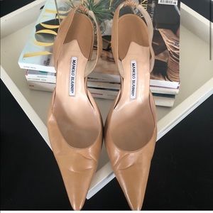 Nude Manolo Blahnik Carolyne sling backs